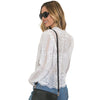 Women Blouse Solid Floral Crochet Lace High Neck Long Sleeve Scalloped Hollow Out Casual Tops White