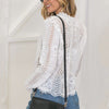 Women Blouse Solid Floral Crochet Lace High Neck Long Sleeve Scalloped Hollow Out Casual Tops White