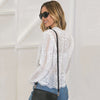 Women Blouse Solid Floral Crochet Lace High Neck Long Sleeve Scalloped Hollow Out Casual Tops White