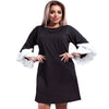 New Women Plus Size Loose Dress Solid Flare Half Layered Sleeves Elegant Mini Dresses