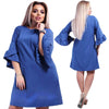 New Women Plus Size Loose Dress Solid Flare Half Layered Sleeves Elegant Mini Dresses