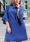 New Women Plus Size Loose Dress Solid Flare Half Layered Sleeves Elegant Mini Dresses