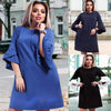 New Women Plus Size Loose Dress Solid Flare Half Layered Sleeves Elegant Mini Dresses