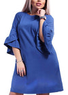 New Women Plus Size Loose Dress Solid Flare Half Layered Sleeves Elegant Mini Dresses