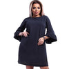 New Women Plus Size Loose Dress Solid Flare Half Layered Sleeves Elegant Mini Dresses