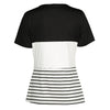 Fashion Women Color Block Striped T-Shirt Short Sleeve Casual Slim Knitted Tee Tunics Blouse Tops Black