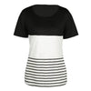 Fashion Women Color Block Striped T-Shirt Short Sleeve Casual Slim Knitted Tee Tunics Blouse Tops Black