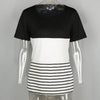 Fashion Women Color Block Striped T-Shirt Short Sleeve Casual Slim Knitted Tee Tunics Blouse Tops Black