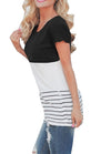 Fashion Women Color Block Striped T-Shirt Short Sleeve Casual Slim Knitted Tee Tunics Blouse Tops Black