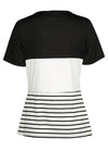 Fashion Women Color Block Striped T-Shirt Short Sleeve Casual Slim Knitted Tee Tunics Blouse Tops Black