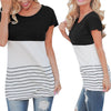 Fashion Women Color Block Striped T-Shirt Short Sleeve Casual Slim Knitted Tee Tunics Blouse Tops Black