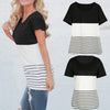 Fashion Women Color Block Striped T-Shirt Short Sleeve Casual Slim Knitted Tee Tunics Blouse Tops Black