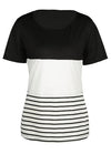 Fashion Women Color Block Striped T-Shirt Short Sleeve Casual Slim Knitted Tee Tunics Blouse Tops Black