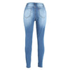 Women Ripped Jeans Denim Destroyed Frayed Hole Washed Zipper Skinny Pants Pencil Trousers Tights Blue