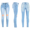 Women Washed Jeans Denim Destroyed Frayed Hole Zipper Pockets Pants Skinny Pencil Trousers Tights Blue