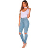 Women Washed Jeans Denim Destroyed Frayed Hole Zipper Pockets Pants Skinny Pencil Trousers Tights Blue