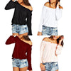 New Fashion Women Blouse Elastic Off Shoulder Long Sleeve Solid Color Casual T-Shirt Tops Tee