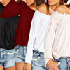 New Fashion Women Blouse Elastic Off Shoulder Long Sleeve Solid Color Casual T-Shirt Tops Tee