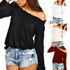 New Fashion Women Blouse Elastic Off Shoulder Long Sleeve Solid Color Casual T-Shirt Tops Tee