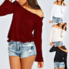 New Fashion Women Blouse Elastic Off Shoulder Long Sleeve Solid Color Casual T-Shirt Tops Tee