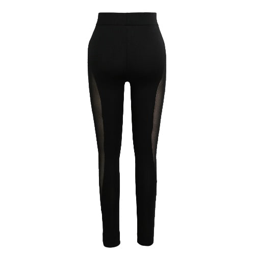 New Women Sport Yoga Leggings Sheer Mesh Splice Stretch Fitness Gym Running Bodycon Pants Black