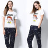 New Fashion Women T-shirt Top Letter Cartoon Print O-Neck Short Sleeves Pullover Casual Blouse White