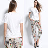 New Summer Women T-Shirt Floral Letter Print O-Neck Short Sleeve Casual Tee Tops White