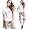 New Summer Women T-Shirt Floral Letter Print O-Neck Short Sleeve Casual Tee Tops White