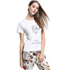 New Summer Women T-Shirt Floral Letter Print O-Neck Short Sleeve Casual Tee Tops White