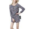 Sexy Women Jumpsuit Floral Print Round Neck Elastic Waist Beachwear Playsuit Romper Blue