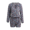 Sexy Women Jumpsuit Floral Print Round Neck Elastic Waist Beachwear Playsuit Romper Blue