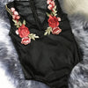 New Sexy Women Jumpsuit Floral Embroidery V-neck Semi-sheer Playsuit Rompers Black