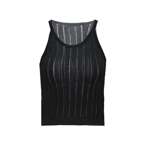 Women Slim Knitted Camisole Top Hollow Out Tank Sleeveless Basic Solid Stretchy Vest Black/White