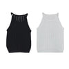 Women Slim Knitted Camisole Top Hollow Out Tank Sleeveless Basic Solid Stretchy Vest Black/White