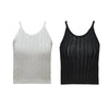 Women Slim Knitted Camisole Top Hollow Out Tank Sleeveless Basic Solid Stretchy Vest Black/White