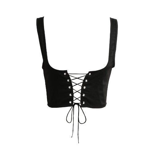 Women Lace Up Waistband Corset Belt Tank Shoulder Tie Up Eyelet Front Back Zipper High Waist Belt