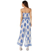 Sexy Women Two-piece Set Strapless Crop Top Wide Leg Pants Floral Striped Print Split Beach Boho Suits Outfits White/Red/Blue