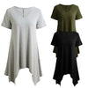 Sexy Women Asymmetric T-Shirt Criss Cross V Neck Short Sleeve Blouse Solid Loose Casual Tunic Top Black/Grey/Army Green