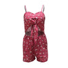 Sexy Women Jumpsuit Knot Hollow Out Floral Print Back Casual Summer Short Rompers Playsuit Red