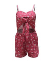 Sexy Women Jumpsuit Knot Hollow Out Floral Print Back Casual Summer Short Rompers Playsuit Red