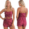 Sexy Women Jumpsuit Knot Hollow Out Floral Print Back Casual Summer Short Rompers Playsuit Red