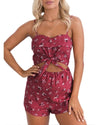 Sexy Women Jumpsuit Knot Hollow Out Floral Print Back Casual Summer Short Rompers Playsuit Red