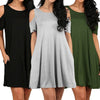 New Women Casual Blouse Tops Ladies Sexy Tunic Off Shoulder Short Sleeve Pockets Loose T-Shirt Swing Dress Black/Grey/Green