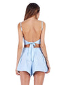 Sexy Women Two Piece Set Spaghetti Strap Backless Bandage Crop Top Pleated Shorts Suits Outfits White/Light Blue