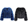 Women Winter Faux Fur Coat Long Sleeve Fluffy Outerwear Ladies Short Jacket Hairy Warm Overcoat Black/Blue