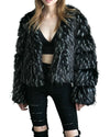 Women Winter Faux Fur Coat Long Sleeve Fluffy Outerwear Ladies Short Jacket Hairy Warm Overcoat Black/Blue