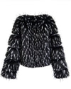 Women Winter Faux Fur Coat Long Sleeve Fluffy Outerwear Ladies Short Jacket Hairy Warm Overcoat Black/Blue