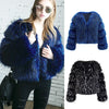 Women Winter Faux Fur Coat Long Sleeve Fluffy Outerwear Ladies Short Jacket Hairy Warm Overcoat Black/Blue