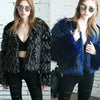 Women Winter Faux Fur Coat Long Sleeve Fluffy Outerwear Ladies Short Jacket Hairy Warm Overcoat Black/Blue