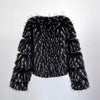 Women Winter Faux Fur Coat Long Sleeve Fluffy Outerwear Ladies Short Jacket Hairy Warm Overcoat Black/Blue